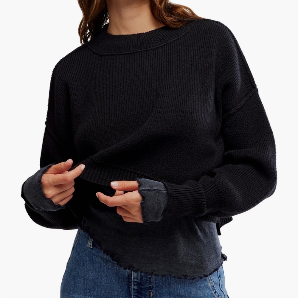 Free People “Easy Street” Women's Black Cropped Sweater